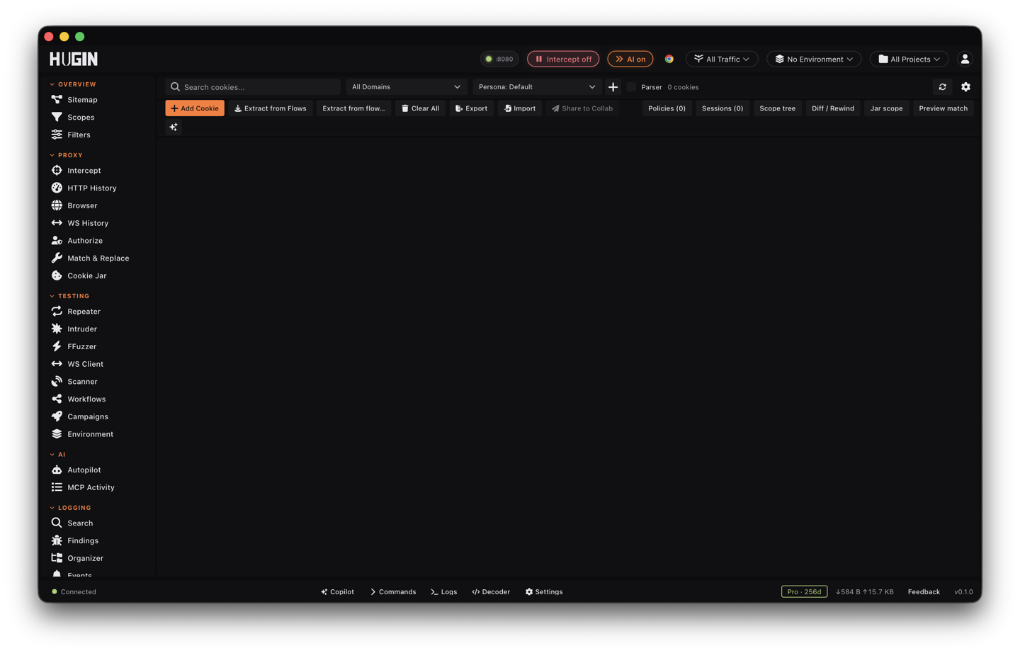 The Cookie Jar view listing cookies by domain with identity containers