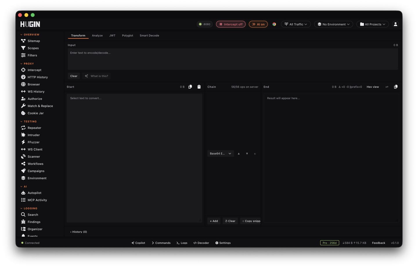 The Decoder view with a stacked transform chain