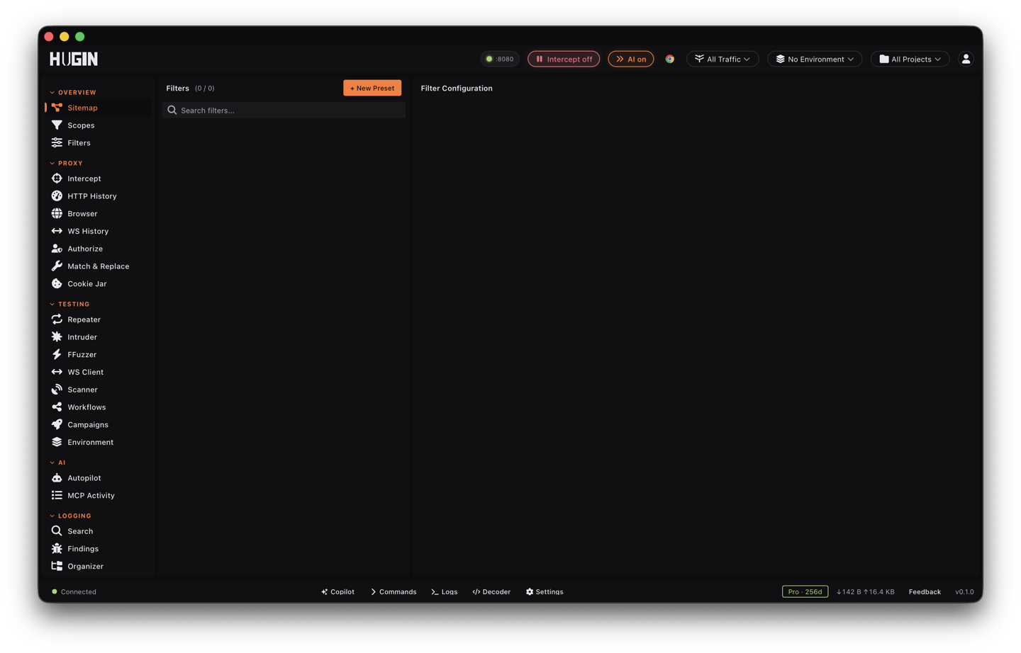 The Filters view with a saved preset open in the editor