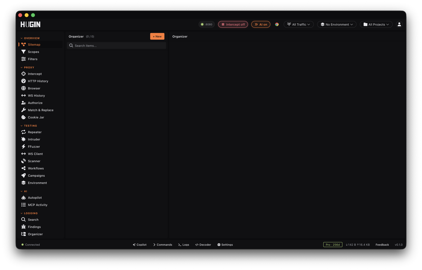 The Organizer shelf of saved requests with categories and tags
