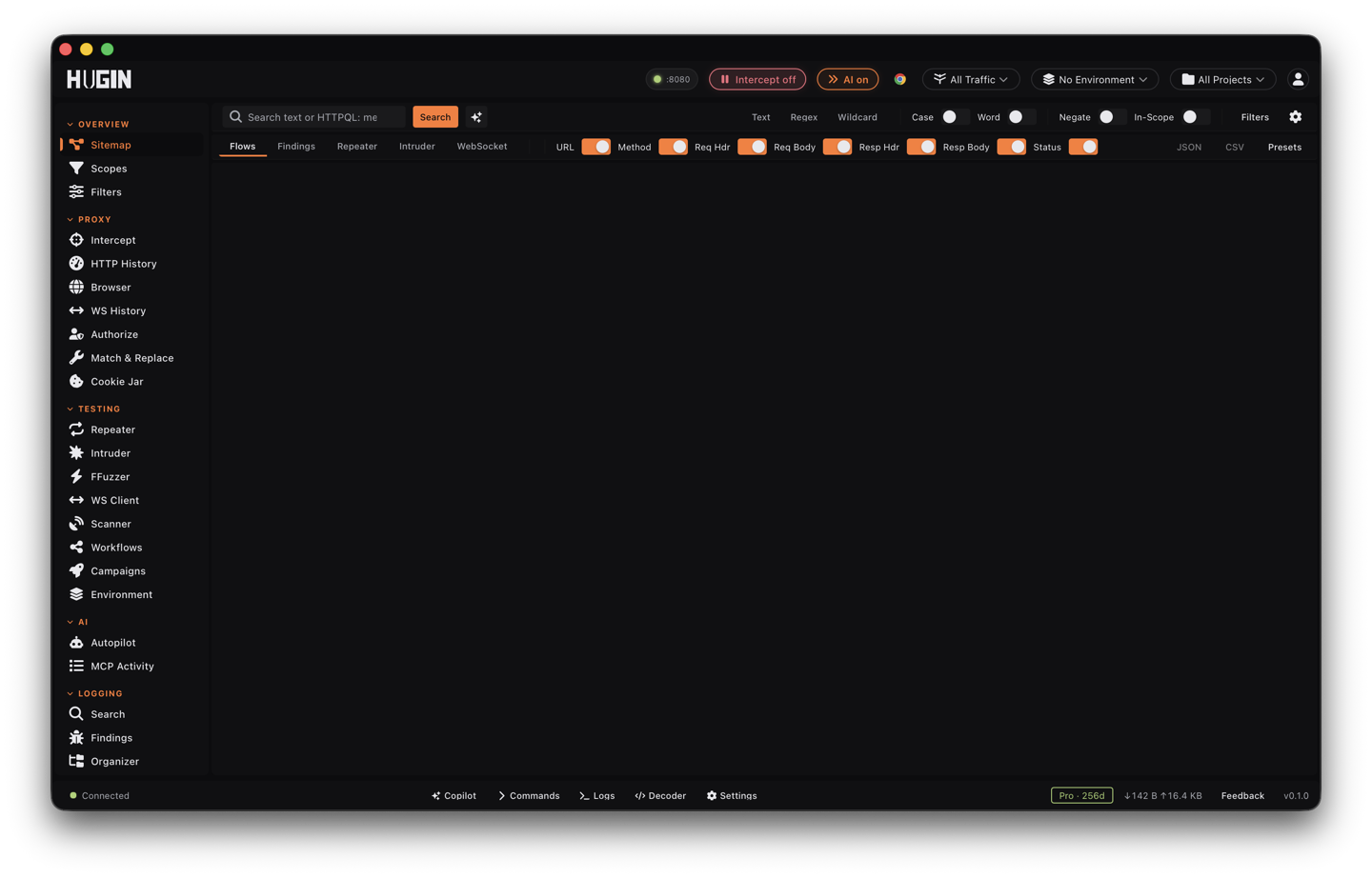 The Search view filtering History with a query